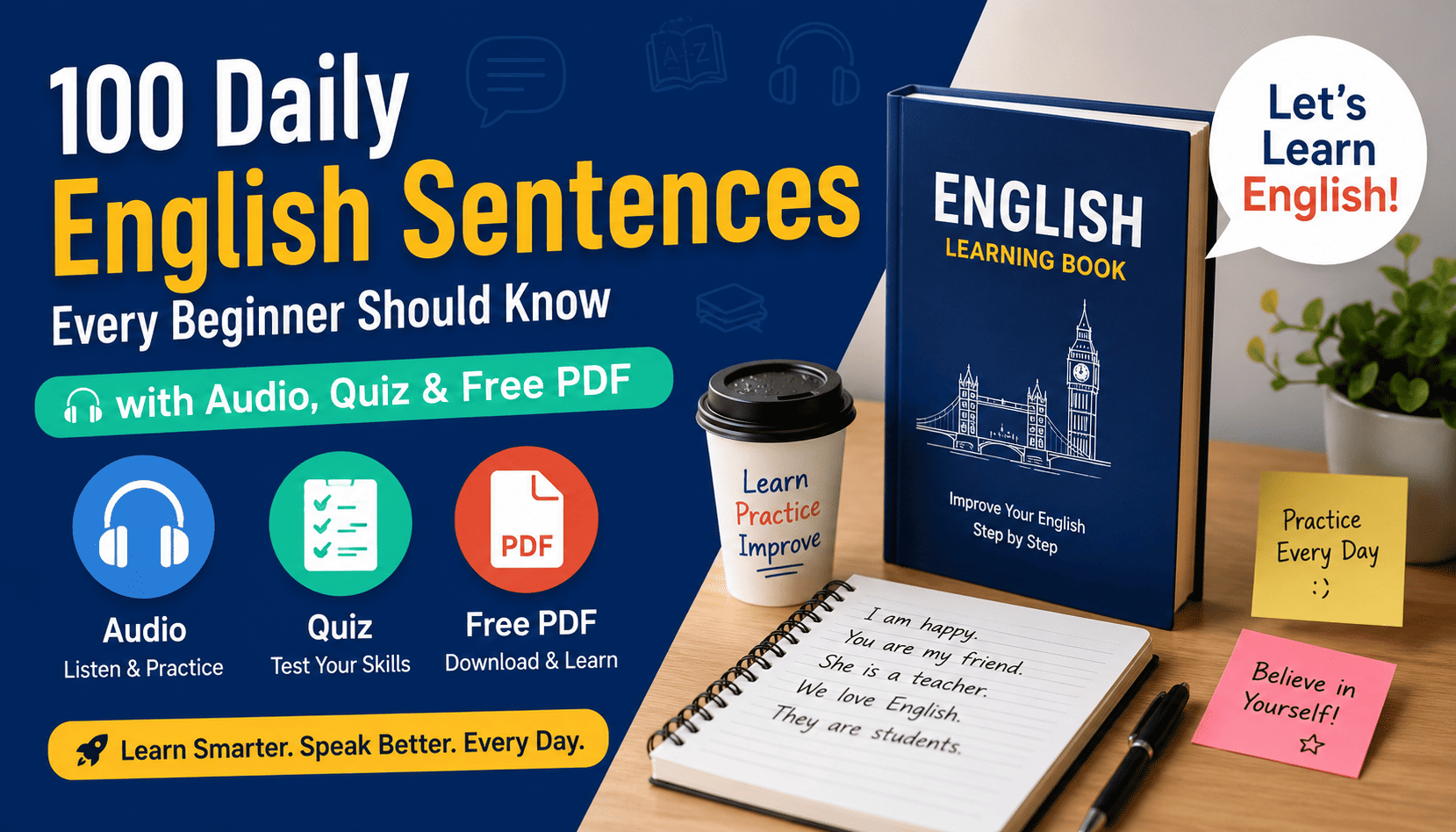 100 Daily English Sentences Every Beginner Should Know (With Audio, Quiz & PDF)
